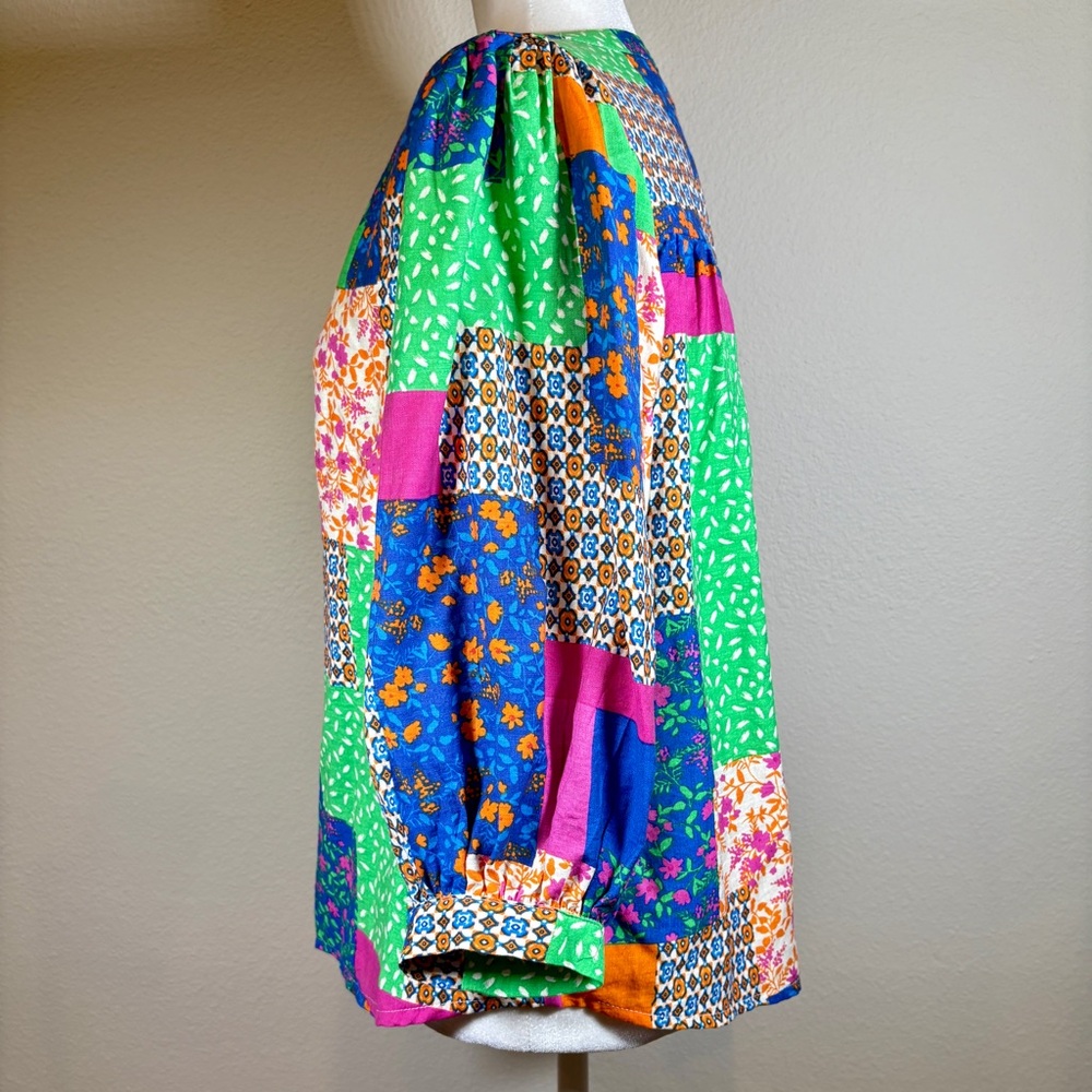 Fate Floral Patchwork Button Down Top Size Small - image 2